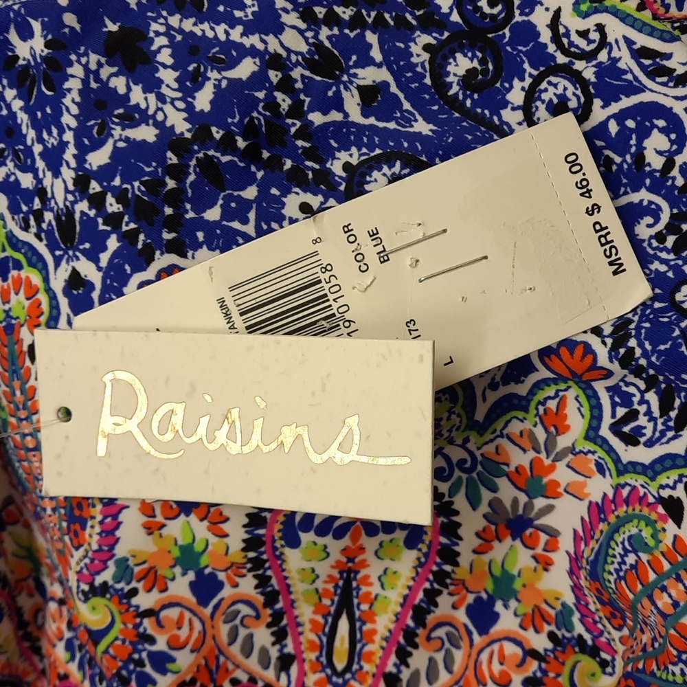 NWT, Raisins Blue Macrame Back Tankini Top - Picture 8 of 13